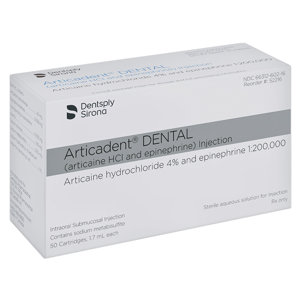 Articadent Articaine HCl 4% Epinephrine 1:100,000 1.7 mL 50/Bx